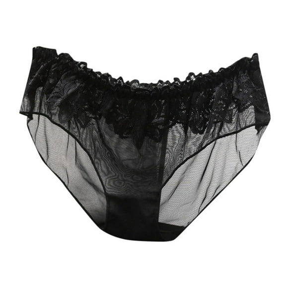 PMVFHDE Lace Low Waist Seamless Mesh Triangle Breathable Cotton Gusset Panties For Women Sheer Black,L