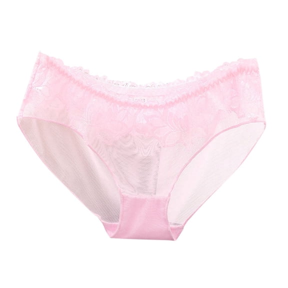 PMVFHDE Lace Low Waist Seamless Mesh Triangle Breathable Cotton Gusset Panties For Women Sheer Pink,M