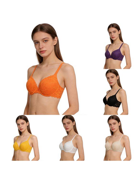 Lace Push Up Bra For Lift With Side Coverage Elegant Design Daily Comfortable Fit Orange - 70B