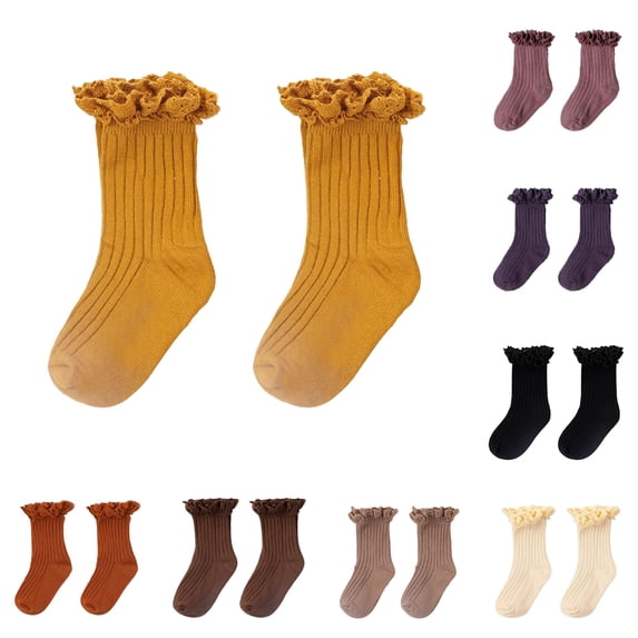 Laceh Color PMVFHDE Lace Socks Children's Solid Color Double Needle Sox for Kids ...