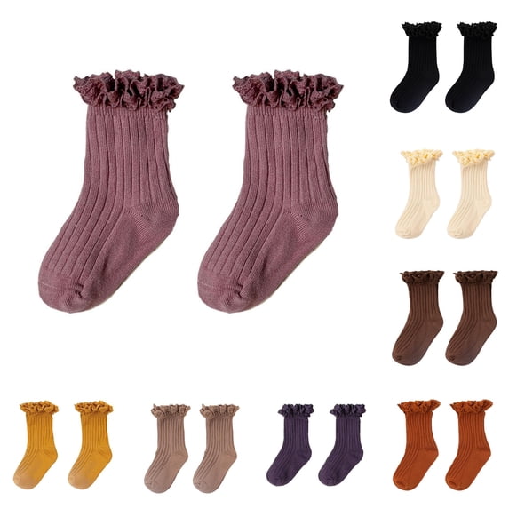 PMVFHDE Lace Socks Children's Solid Color Double Needle Sox for Kids ...