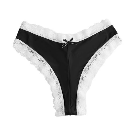 PMVFHDE Lace Trim Cotton Gusset Briefs Mid Waist Breathable Thin Panties For Women Color Block Triangle Black,L