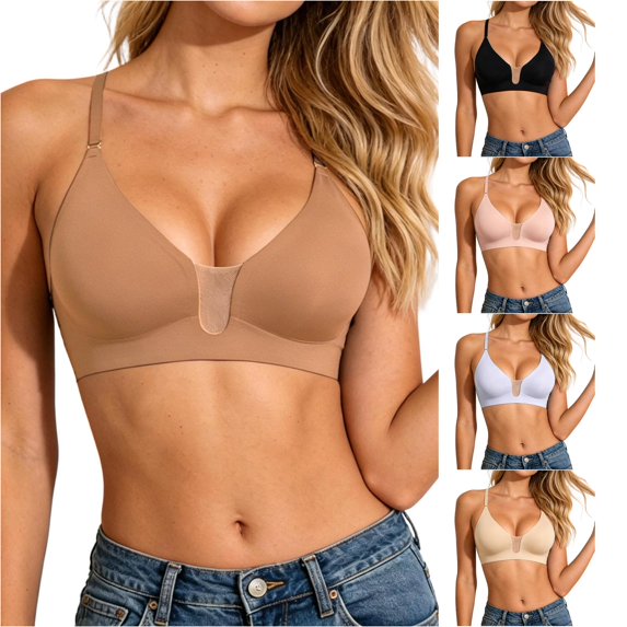 PMVFHDE Lace Underwire Bra Back Strappy Design Full Coverage Everyday Comfort T Shirt Bra Coffee - L