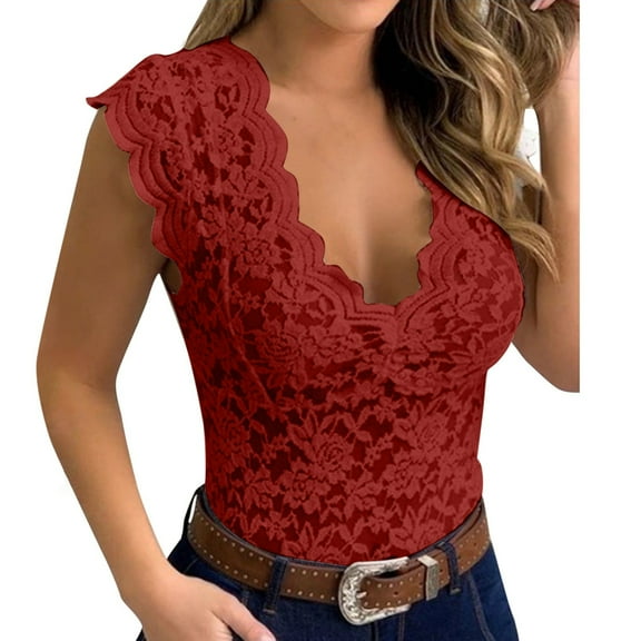 PMVFHDE Ladies Fashion Lace V Neck T Shirt for Occasions - Elegant Stylish and Comfortable Top for Women ,M