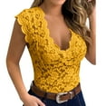 thumbnail image 1 of PMVFHDE Ladies Fashion Lace V Neck T Shirt for Occasions - Elegant Stylish and Comfortable Top for Women Yellow,XXXXXL, 1 of 4