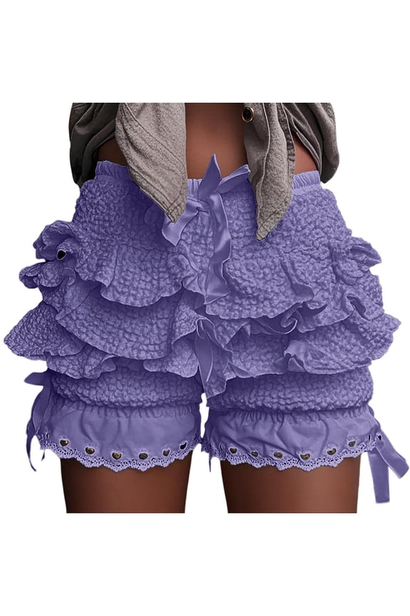 Layered Cake Shorts For Women Stacked Cute Fashion Comfortable Soft Cute Shorts Purple,L
