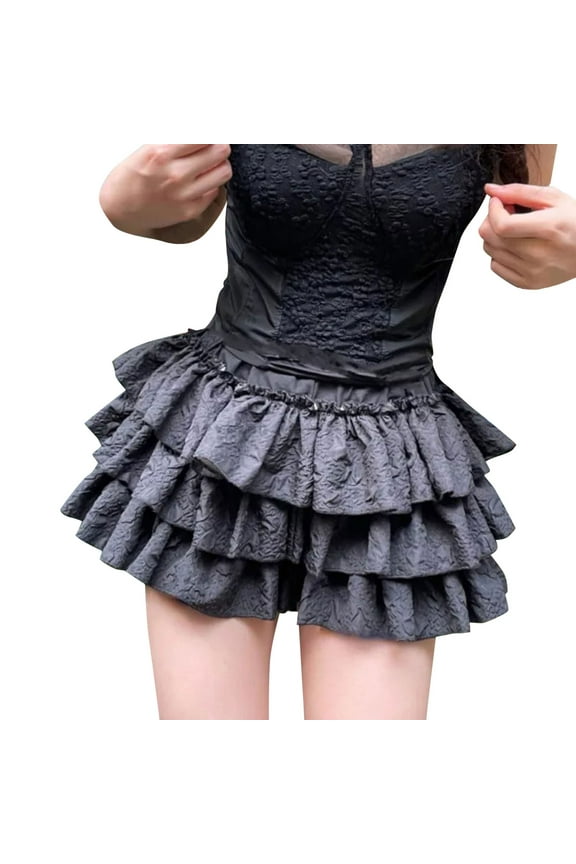 Layered Lace Shorts For Women Cake Detail Outer Wear Cute Fashion Shorts For Women Black,L