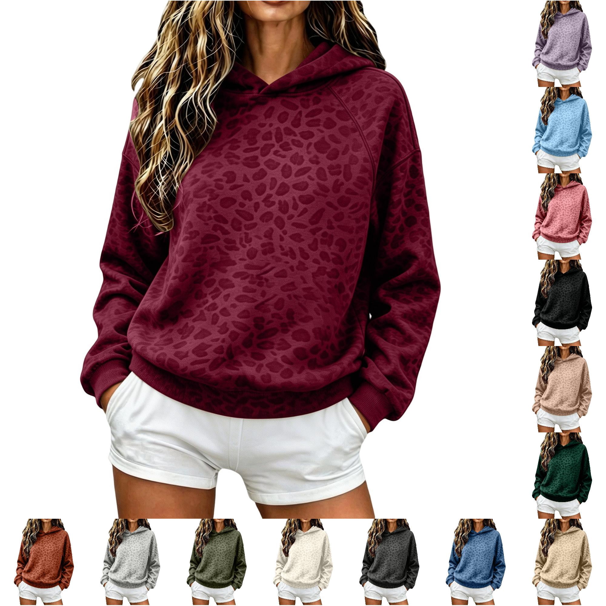 PMVFHDE Leopard Print Pullover Hoodie Women Casual Loose Fit Long ...