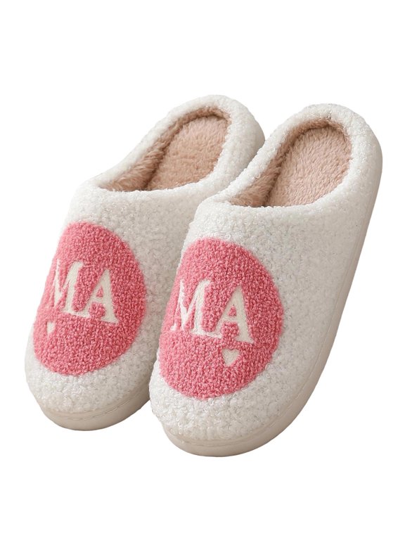 Letter Embroidery Women Slippers with Thick Sole Indoor Home Warmth Comfort -On Flat Footwear Pink - 6