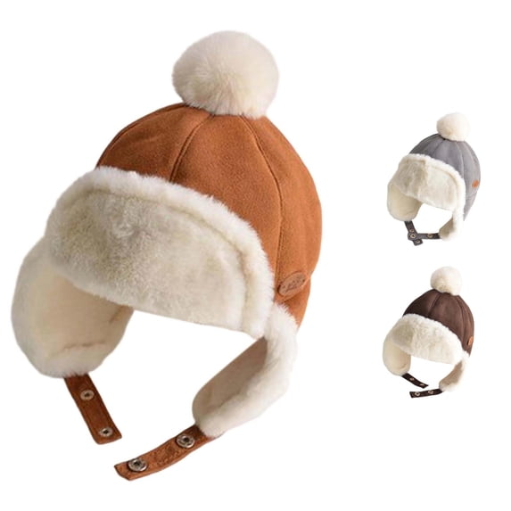 PMVFHDE Lined Warm Winter Earflap Hat With Neck Cover For Toddler Boys Girls Cold Weather Ages 1-3