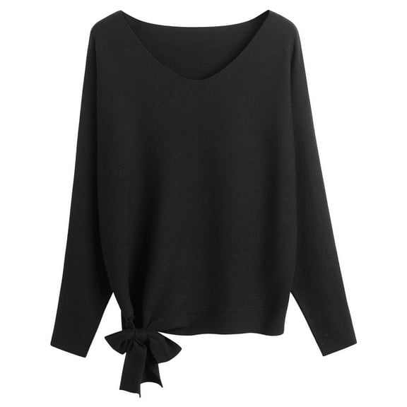 PMVFHDE Loose Fitting Plus Size Pullover Knit Batwing Sweater Top With Drawstring Solid Color Casual Wear Versatile Sweater Women Black,One Size