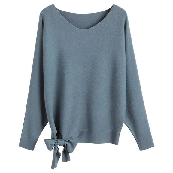 PMVFHDE Loose Fitting Plus Size Pullover Knit Batwing Sweater Top With Drawstring Solid Color Casual Wear Versatile Sweater Women Blue,One Size