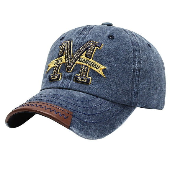 PMVFHDE Men And Women Outdoor Sun Visor Retro Cap Washed Denim Letter M Embroidery Baseball Hat Navy
