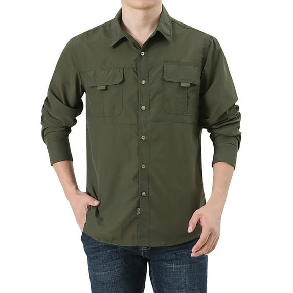 PMVFHDE Men Fishing Shirt Long Sleeve Comfortable Button Down Travel Work Long Sleeve Work Shirts For Men For Summer Green,M