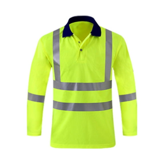 PMVFHDE Men High Visibility Pullover Top Reflective Strips Work Wear Long Sleeve Lapel Long Sleeve Work Shirts For Men Yellow,S