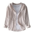 thumbnail image 1 of PMVFHDE Men Sunscreen Hooded Shirt Long Sleeve Solid Color Linen Loose Spring Summer Wear Long Sleeve Shirts Beige,M, 1 of 4