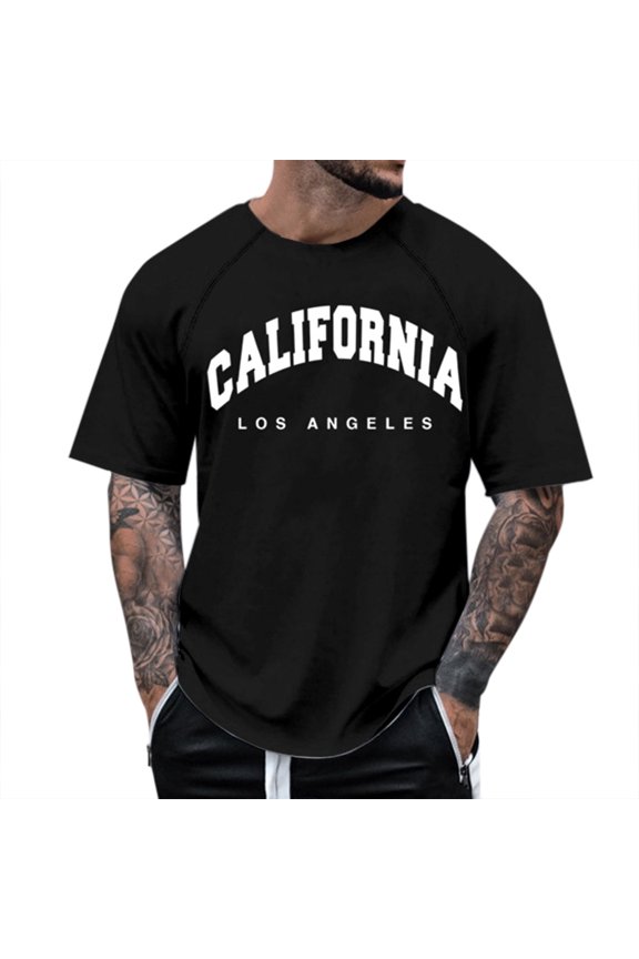Men T Shirts Raglan Sleeve Letter Print Style Short Sleeve Crew Neck Graphic Fashion Trend Top