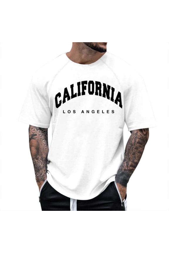 Men T Shirts Raglan Sleeve Letter Print Style Short Sleeve Crew Neck Graphic Fashion Trend Top