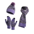 thumbnail image 1 of PMVFHDE Men and Women Winter Fashionable Couple Riding Cold Weather Leopard Print Hat Thickened Scarf Touchscreen Knit Gloves Three-Piece Set for Outdoor Activities Purple, 1 of 7