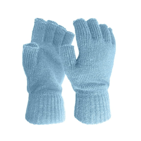 PMVFHDE Men Women Wool Blend Fingerless Gloves Knitted Thermal Warm Gloves, Unisex Half Finger Winter Handwear Black，One Size