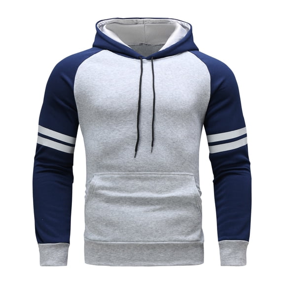 PMVFHDE Men's Autumn Winter Striped Color Block Splicing Hooded Sweater Casual Sports Leisure Pullover Mens Hoodies Navy，XXXL