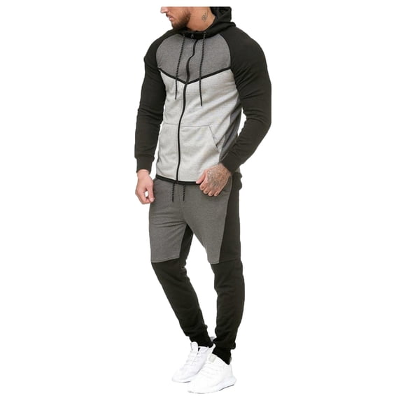 PMVFHDE Men‘s Autumn Winter Color-Blocking Set Sweat Suits Men Tracksuit Men Slim Fit Zipper Print Sweatshirt And Long Pants Casual Daily Sportswear Two Piece Outfit Soft Warm Breathable Wear