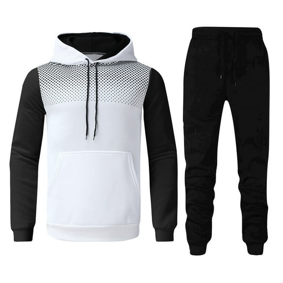 PMVFHDE Men‘s Autumn Winter Polka Dot Set Mens Sweat Suits Sweatsuits For Men Color-Blocking Hooded Sweatshirt And Joggers Sportswear Fitness Casual Outfit Soft Warm Breathable Comfortable Wear