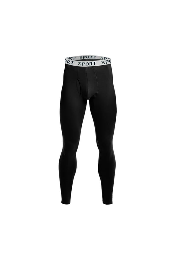 Men's Autumn Winter Thermal Base Layer Soft Thin Slim Fit Low Mid Waist Tight Long Pants Warm Comfort Leggings Black,L