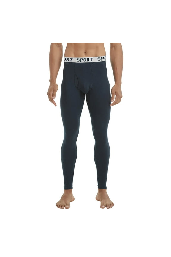 Men's Autumn Winter Thermal Base Layer Soft Thin Slim Fit Low Mid Waist Tight Long Pants Warm Comfort Leggings Navy,XL