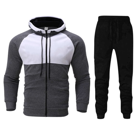 PMVFHDE Men's Autumn Winter Two Piece Set Mens Sweatsuits Sets Mens Tracksuit Color Matching Zipper Hoodie Pants Sportswear Soft Casual Outfit Warm Breathable Loose Fit Daily Leisure Wear