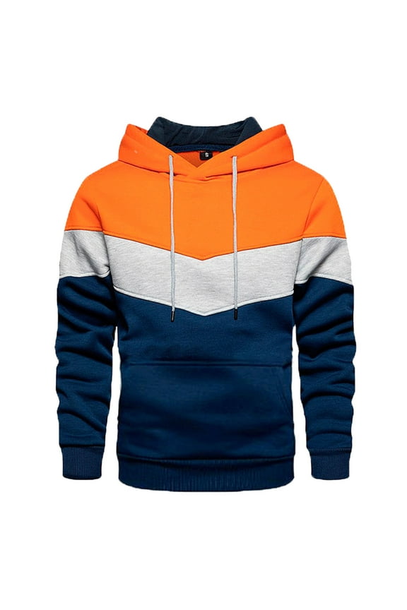 Men's Casual Hooded Color Block Sweatshirt Jacket Autumn Winter Streetwear Loose Sports Top Orange,XXL
