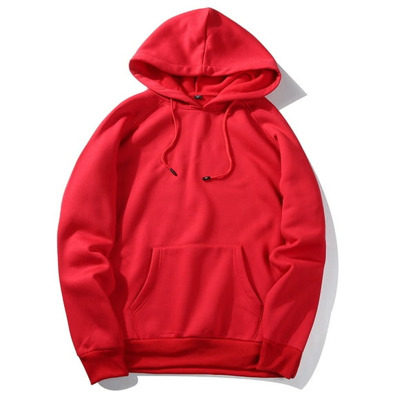 PMVFHDE Men's Casual Solid Color Heavyweight Warm Long Sleeve Hooded Sweatshirt with Pocket and Drawstring for Everyday Comfort Red,XL