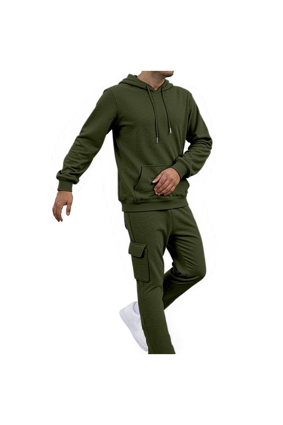 Men's Casual Solid Color Suit Set Comfortable Relaxed Fit for Daily Wear and Outdoor Activities in Spring Autumn Winter Seasons Army Green,XL