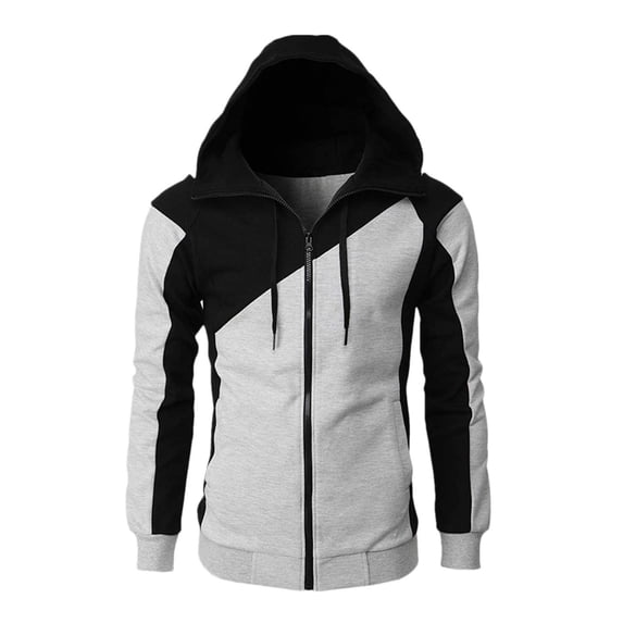 PMVFHDE Men's Casual Zip Up Splicing Color Hoodie Loose Large Size Sweatshirt Jacket with Pocket Mens Hoodies Pullover Grey，XL