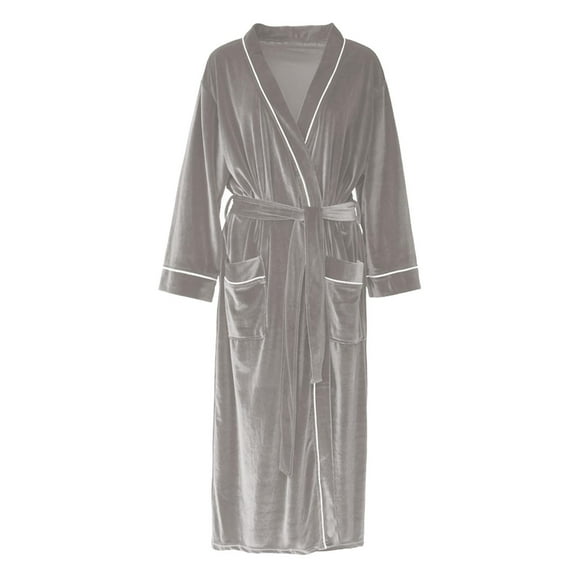 PMVFHDE Men's Contrast Color Velvet Cardigan Long Robe Couple Bathrobe Comfortable Warm Mens Pajamas Sleepwear Grey,XL