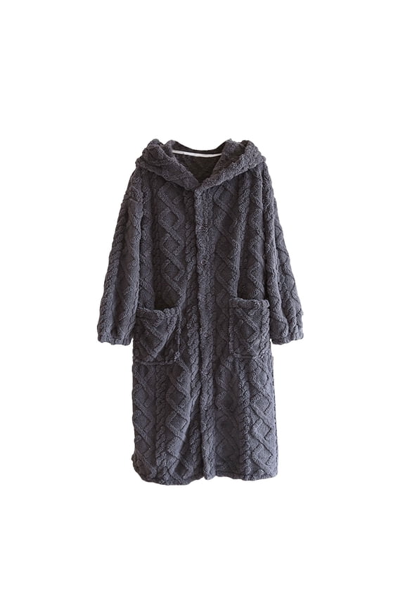 Men's Flannel Pajamas Set Loose Zippered Thick Nightgown Warm Mens Winter Pajamas Set Home Wear Sleepwear Suit Grey，L