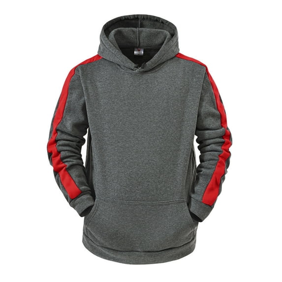 PMVFHDE Men's Hooded Patchwork Sleeve Sweatshirt with Pocket Casual Long Sleeve Top for Autumn and Winter Mens Hoodies Grey,M