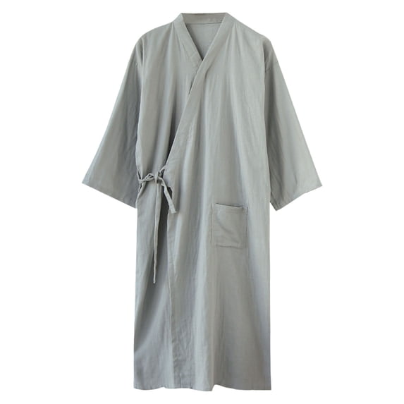PMVFHDE Men's Japanese Kimono Nightdress Lightweight Breathable Yukata Bathrobe Mens Pajamas Summer Sauna Gown Sleepwear Grey,M