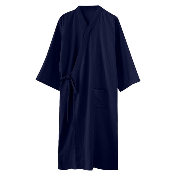 PMVFHDE Men's Japanese Kimono Nightdress Lightweight Breathable Yukata Bathrobe Mens Pajamas Summer Sauna Gown Sleepwear Navy,L