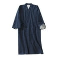 thumbnail image 1 of PMVFHDE Men's Japanese Kimono Robe Cotton Lightweight Bathrobe Nine Point Sleeve Tie Belt Sleeping Robe Mens Loungewear Sets Navy，M, 1 of 5
