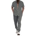 thumbnail image 1 of PMVFHDE Men's Linen Matching Set Relaxed Long Sleeve Shirt and Comfortable Pants Casual Summer Outfit, 1 of 4