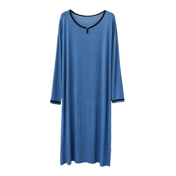PMVFHDE Men's Long Sleeve Nightdress Robe Solid Color Comfortable Breathable Mens Pajamas Home Wear Pajama Dress Blue，XXL