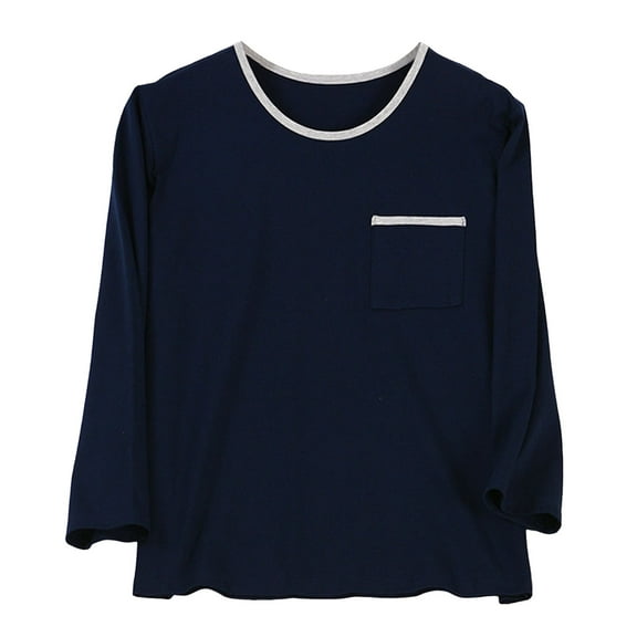 PMVFHDE Men's Pajama Top Long Sleeve Lightweight Casual Loose Mens Pajamas Home Wear Can Be Worn Outside Navy，L