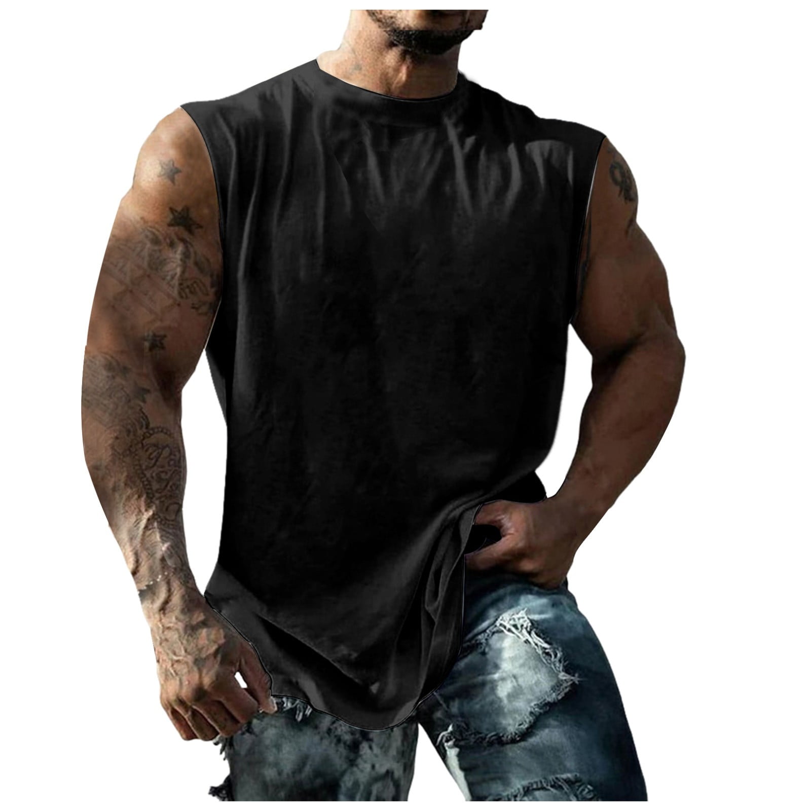 PMVFHDE Men's Sleeveless Shirt Summer Fitness Broad Shoulder Casual Loose Running Vest for Sports Gym Training