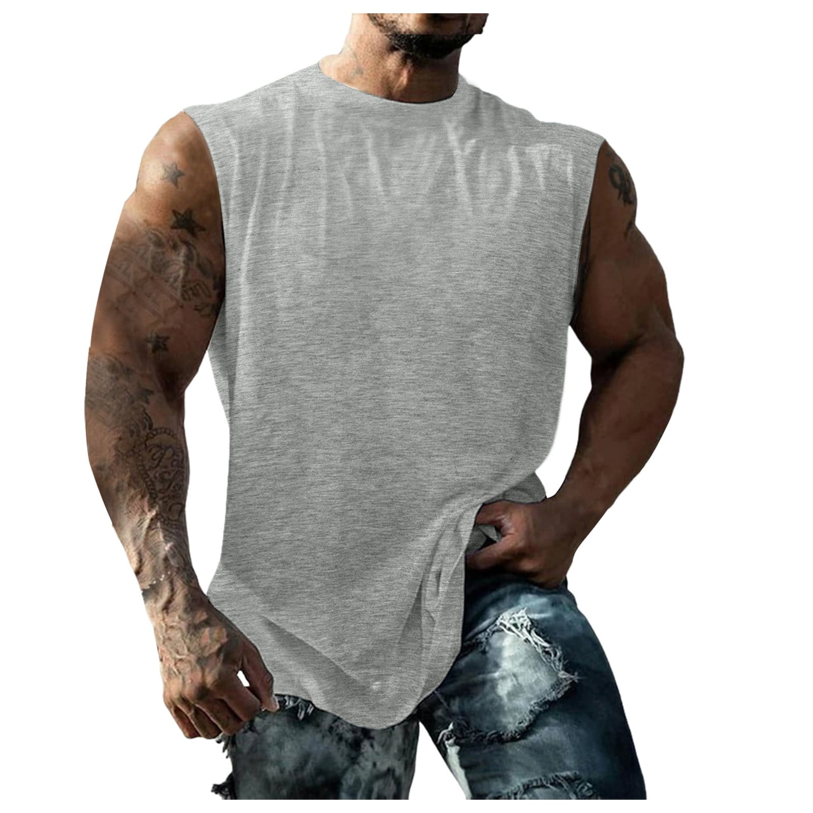 PMVFHDE Men's Sleeveless Shirt Summer Fitness Broad Shoulder Casual Loose Running Vest for Sports Gym Training