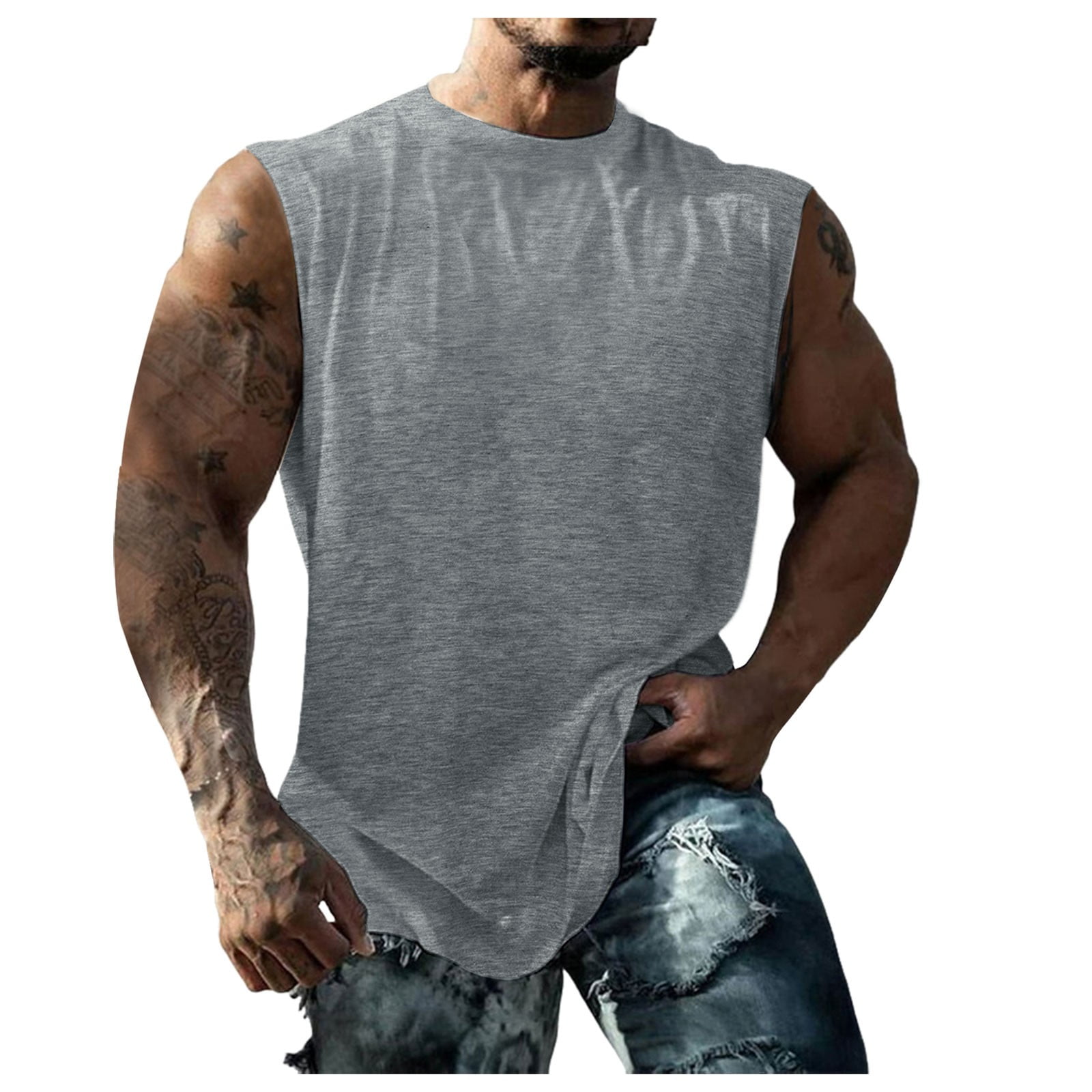 PMVFHDE Men's Sleeveless Shirt Summer Fitness Broad Shoulder Casual Loose Running Vest for Sports Gym Training