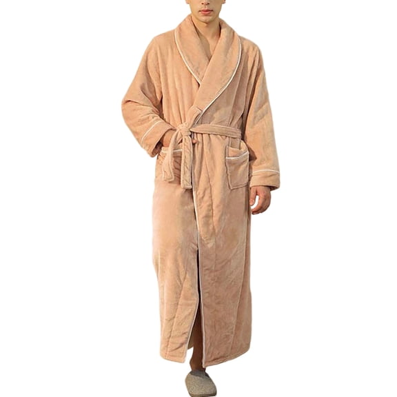 PMVFHDE Men's Soft Soft Long Robe Shawl Collar Winter Bathrobe Cozy Mens Pajamas Home Wear Loungewear Sleepwear Khaki，XXXL