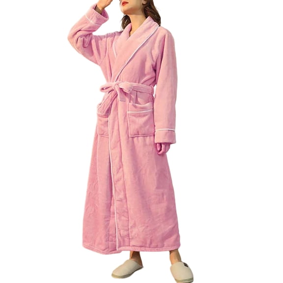 PMVFHDE Men's Soft Soft Long Robe Shawl Collar Winter Bathrobe Cozy Mens Pajamas Home Wear Loungewear Sleepwear Pink，XL