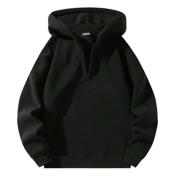PMVFHDE Men's Solid Color Half Zip Hooded Sweatshirt Casual Long Sleeve Pullover Top for Daily Leisure Wear Solid Color Men's Hoodie Black，M