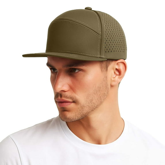 PMVFHDE Men's Solid Color Flat Brim Baseball Cap Outdoor Sport Mesh Breathable Adjustable Snapback Green